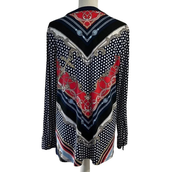 Dana Buchman Button Up Silky Cardigan Polka Dot Gold Buttons Navy White Tan - Picture 3 of 7